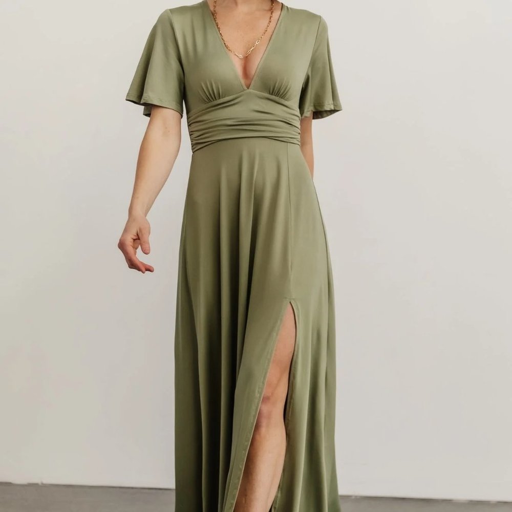 Baltic Born Emberly Dusty Sage Maxi Dress, Size Large